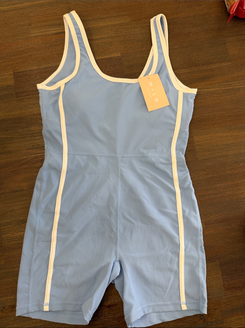 Wilo Light Blue Tank Romper With Cream Piping